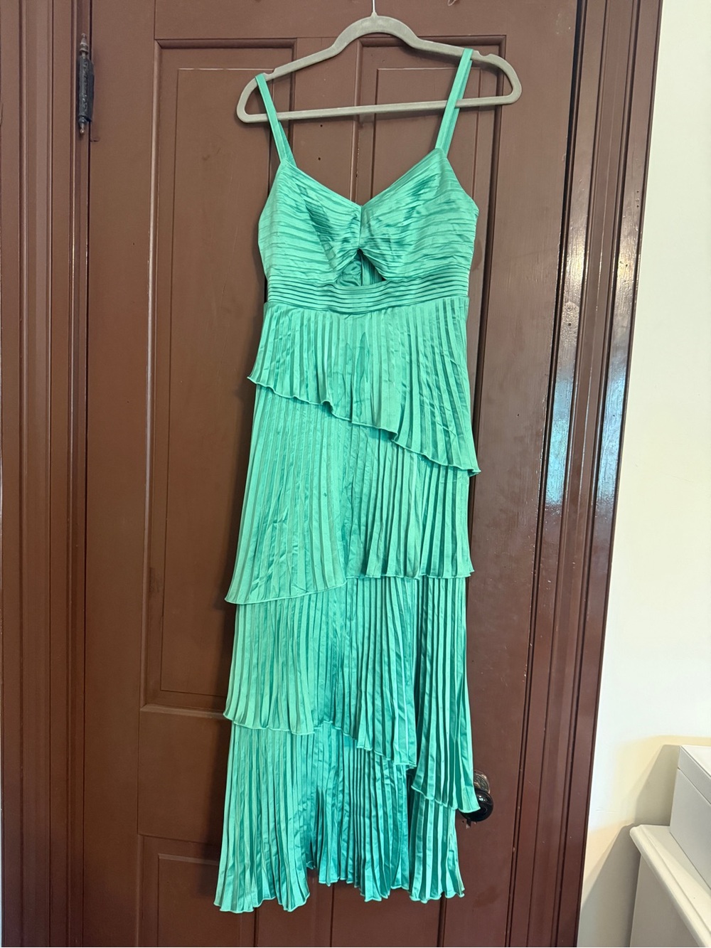 Abercrombie & Fitch Teal Pleated Tiered Spaghetti Strap Maxi Dress
